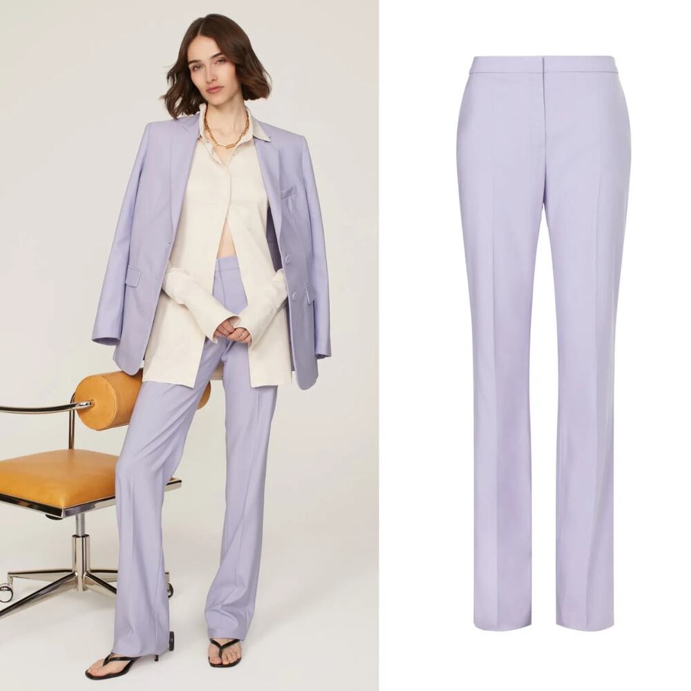 Another Tomorrow Lilac‎ Purple Merino Wool Straight Leg Classic Trouser Pants 10